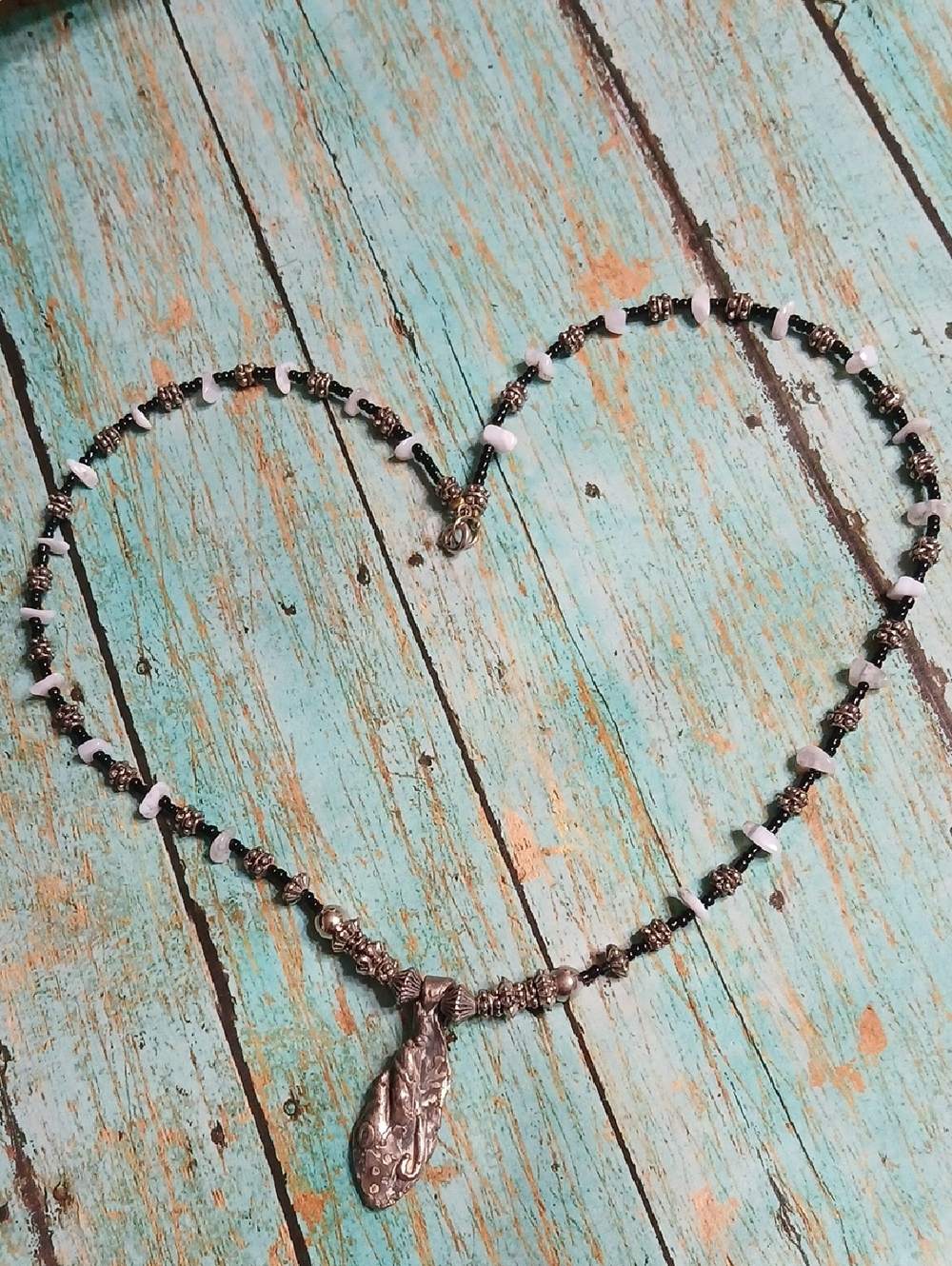 Boutique Silver Pendant Necklace With Natural Stones.